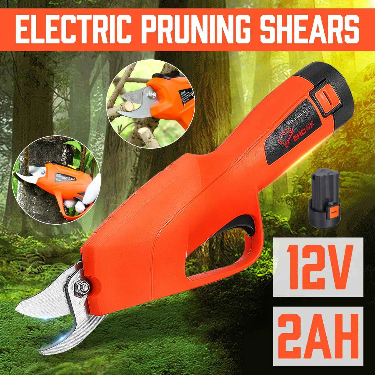 

BIG SALE 12V Cordless Rechargeable Electric Tree Trimmers Pruner Secateurs Cutting Scissors Power Pruning Branches Cutter Tool