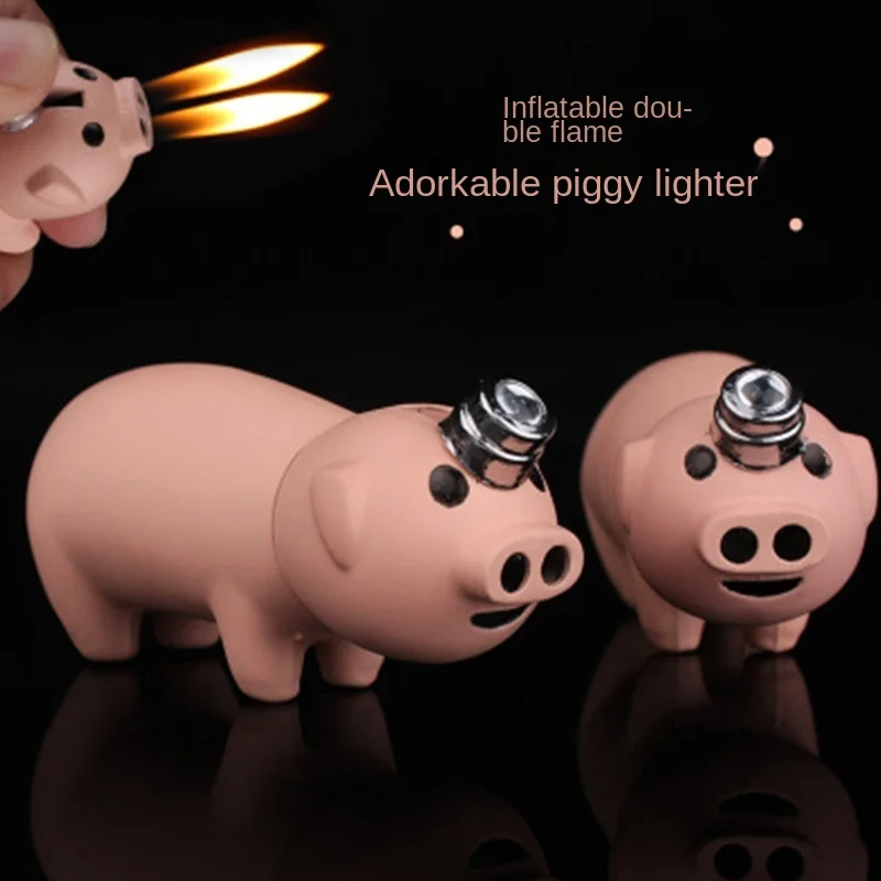 

CN(Origin) Explosive Nose Pig Creative Mini Pink Double Fire Piglet Inflatable Lighter Fun Butane Lighter Lighter Cute