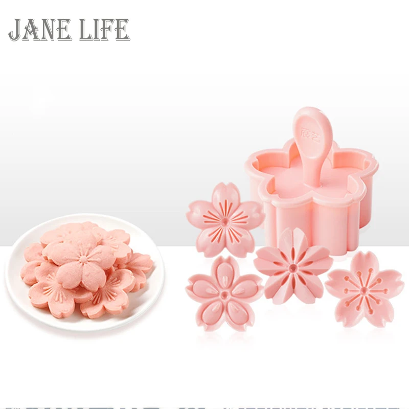 

5pcs/set Sakura Cookie Mold Stamp Biscuit Mold Cutter Pink Cherry Blossom Mold Flower Charm DIY Floral Mold Fondant Baking Tool