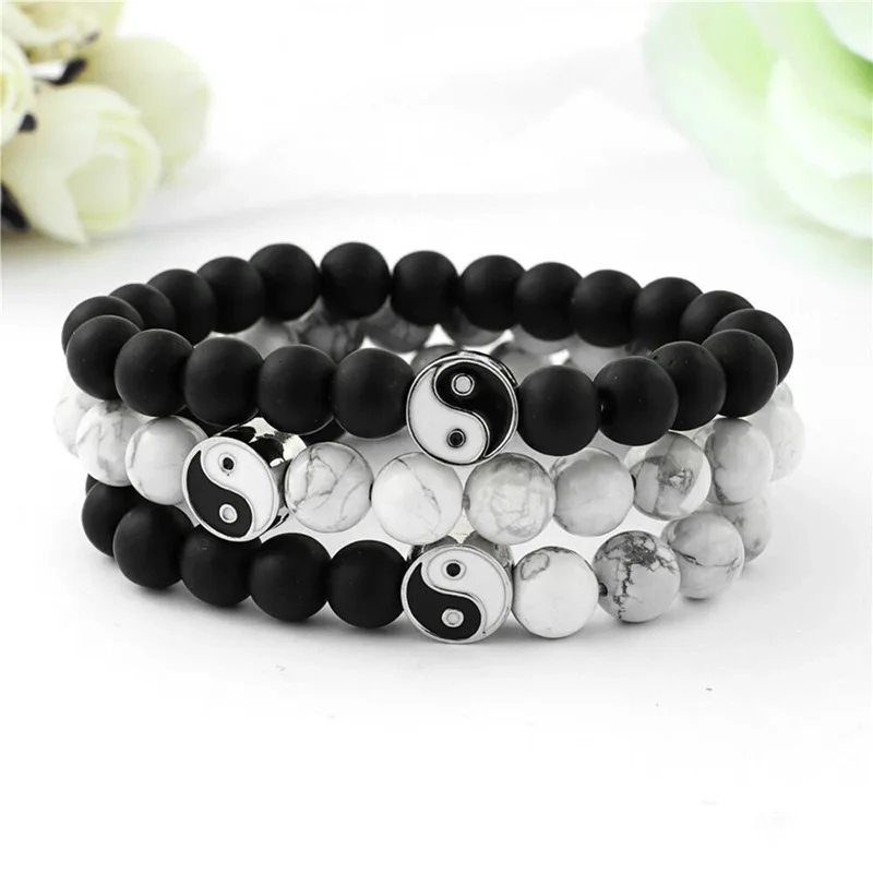 

Charmsmic Frosted Black Tai Chi Charm Bracelets For Women Unisex Hand Braided Round Beads Strand Bracelets Jewelry Wholesale