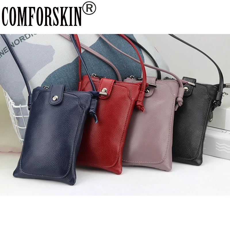 

COMFORSKIN Cowhide Leather Women Mobile Phone Bag Dropshipping сумка кожаная женская Fashion Style Lady Messenger Bag Women Bag