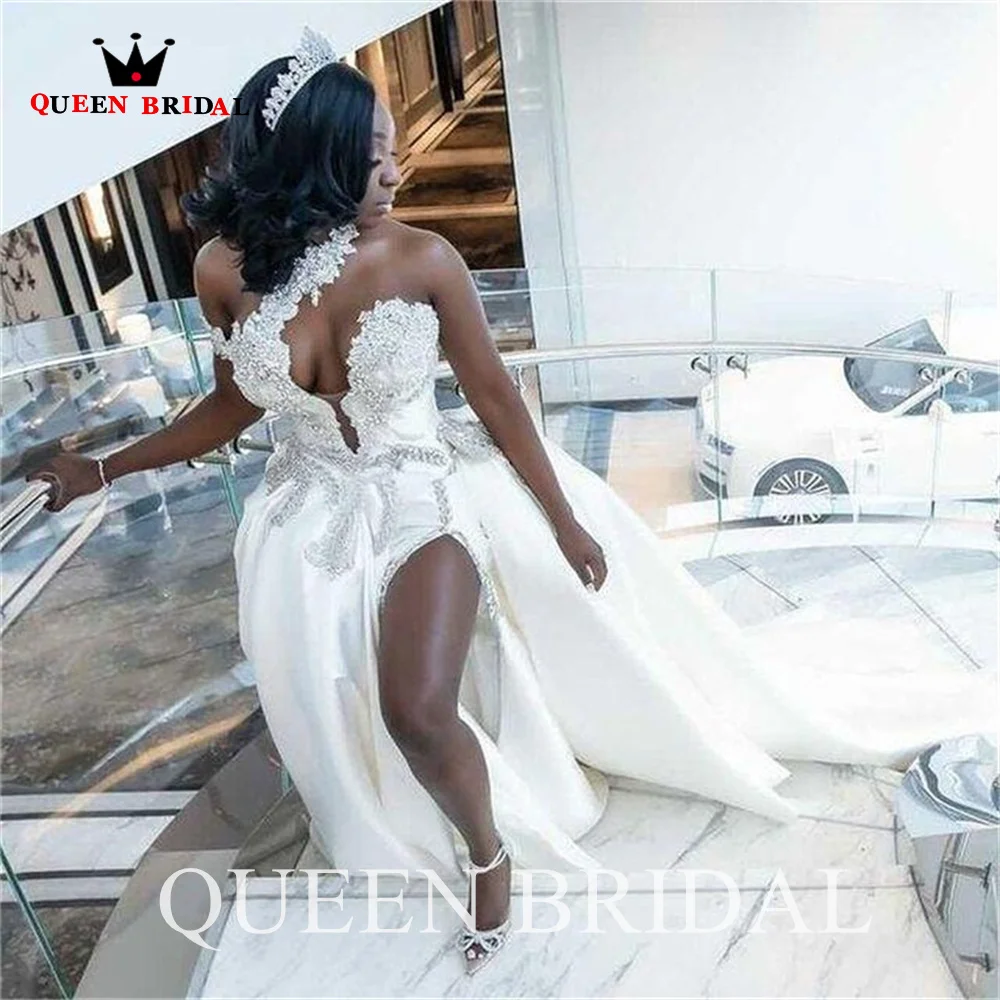 Женское Атласное Бальное Платье Пышное платье невесты с разрезом и бисером