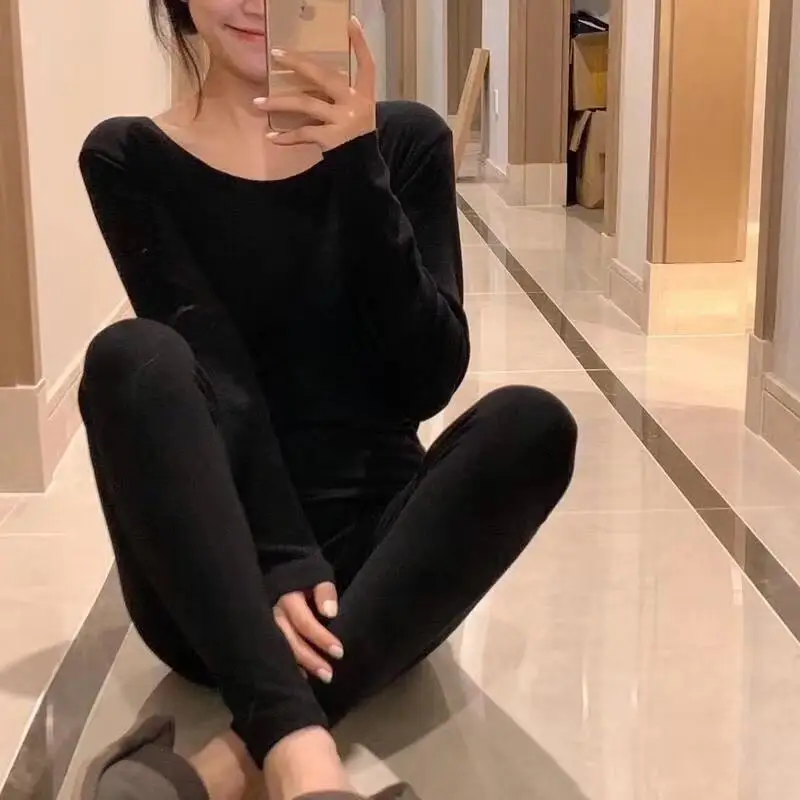 Зимнее теплое модное бархатное женское нижнее белье комплект бесшовной одежды