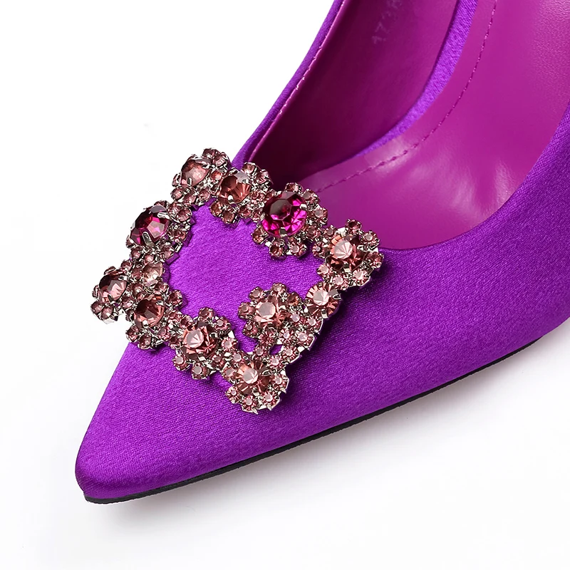 Элегантные модные женские туфли лодочки на высоком каблуке 10 см со стразами цвет