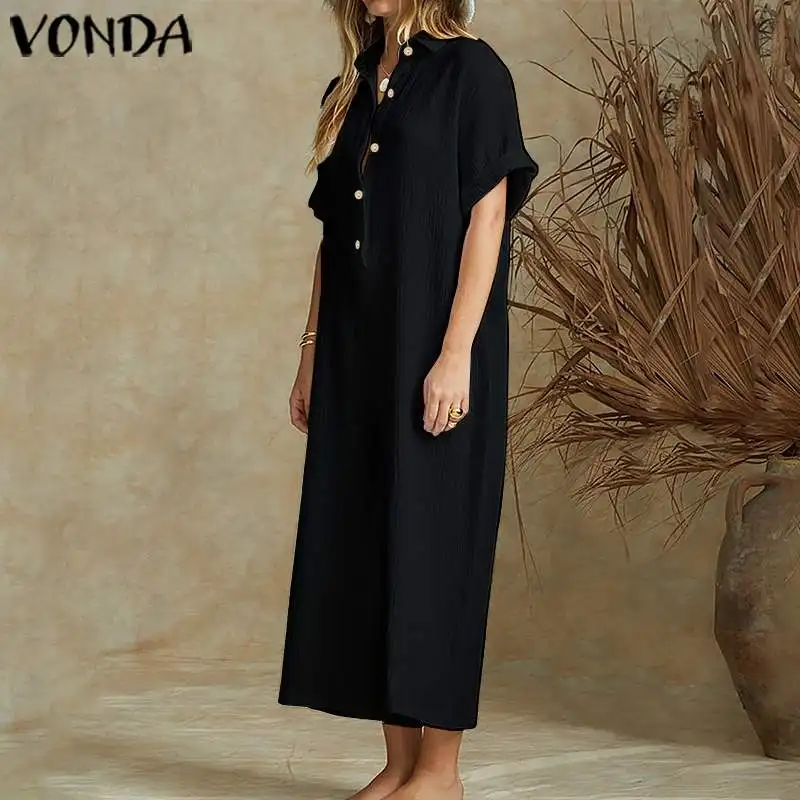 VONDA винтажные широкие брюки женские летние комбинезоны, женские костюмы с коротким рукавом плюс размер Комбинезоны элегантный женский комбинезон