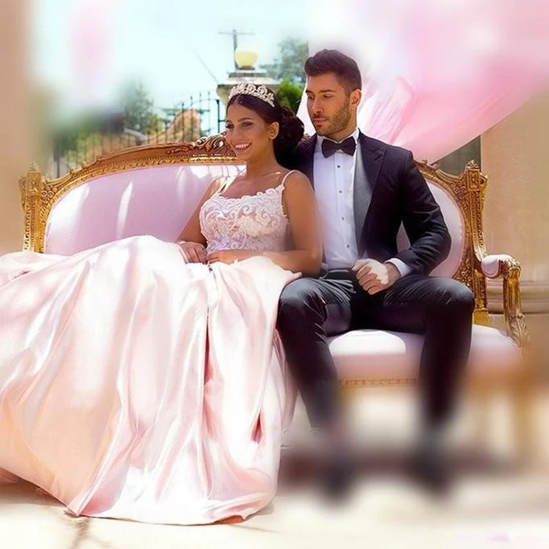 Розовые вечерние платья 2020 Кружевная аппликация без рукавов ТРАПЕЦИЕВИДНОЕ