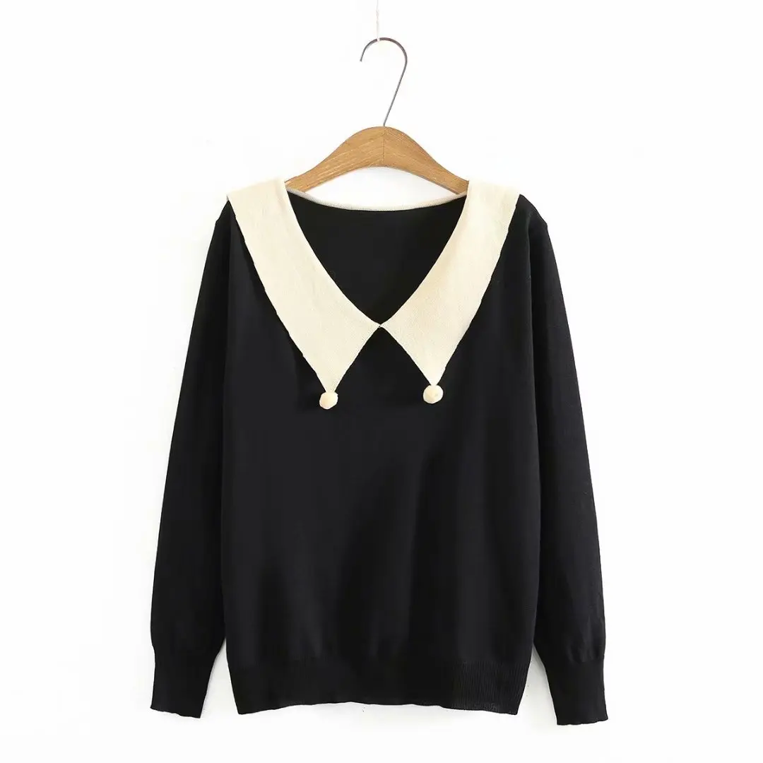

Women's oversize sweater autumn winter 2021 plus size women clothing peter pan collar Long sleeve Top female black Women jumper