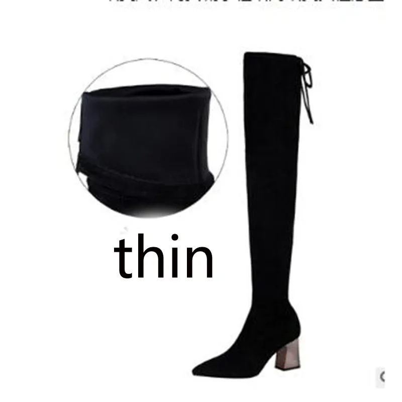 black thin Женские высокие сапоги; пикантные облегающие Женские сапоги-трубы на высоком каблуке с острым носком; пикантные ботфорты для ночного клуба; DS-336-13 - Цвет: black thin