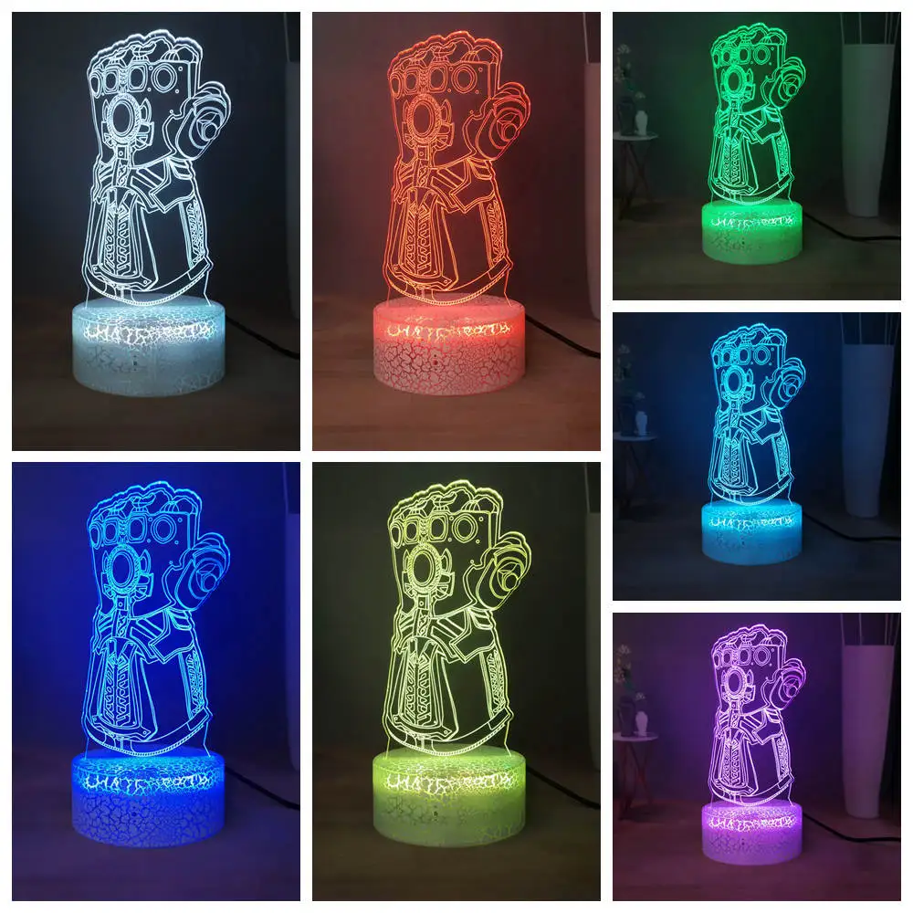 Thanos RGB 7 Красочный меняющийся светодиодный ночник Infinity Gauntlet Мстители 3D визуальная