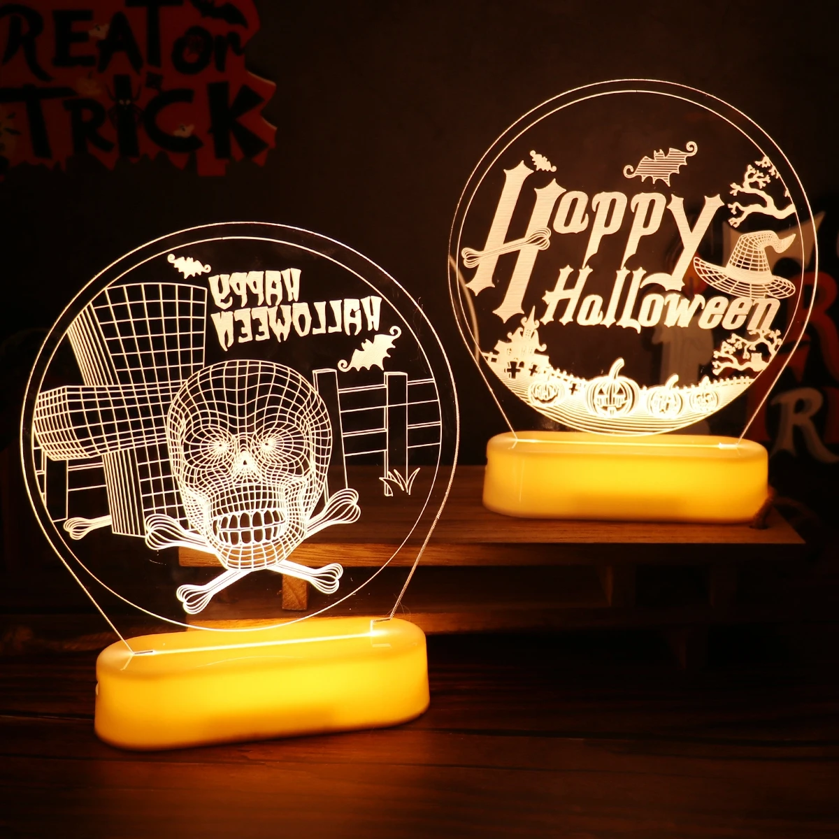 

Happy Halloween Led Night Lights Scary Skeleton Pumpkin 2021 Halloween Party Decor For Home Trick Or Treat Horror Party Supplies