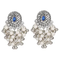 classic silver color beads tassel jhumka indian earrings women kolczyki ladies blue gypsy earring pendientes orecchini donna