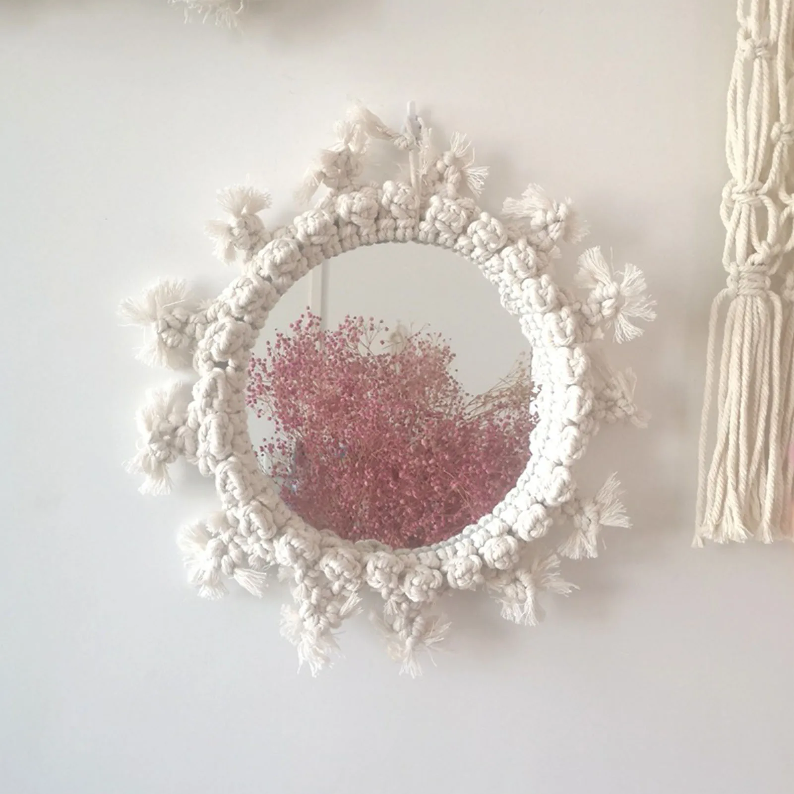 

Home Decor Macrame Mirror Handmade Tapestry Makeup Mirror Compact Bohemia Decoration Home Bedroom Decorative Mirrors Wall Mirror