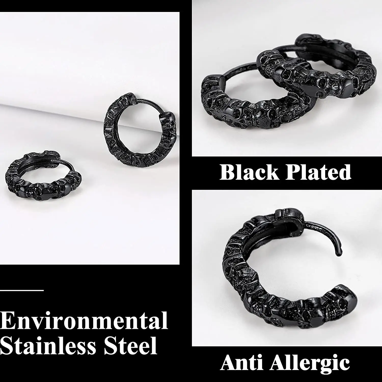 Серьги-кольца в виде черепа из нержавеющей стали/золотого/черного цвета для