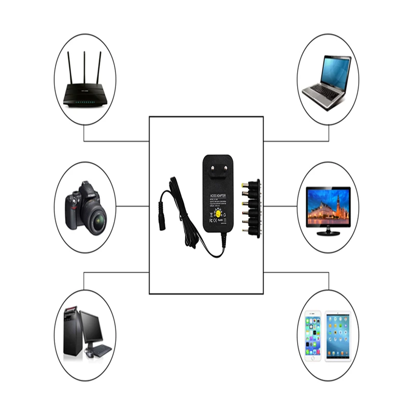 

CLAITE Six Type Output DC3/4.5/5/6/7.5/9/12V 30W Adjustable Power Adapter Charger EU Plug for LED Strip Light