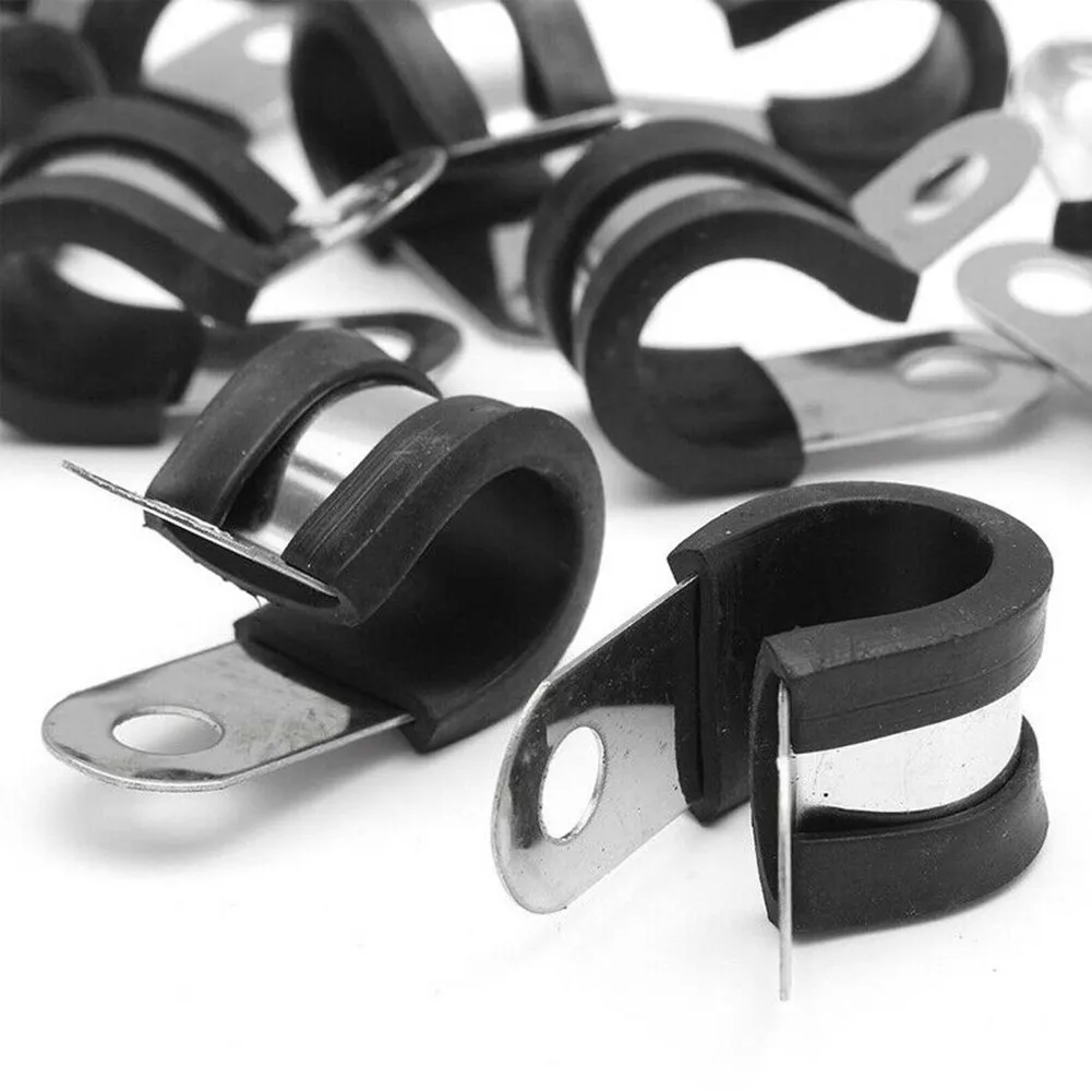 12Pcs Rubber Clamps Fuel Hose Line Water Pipe Clamp Hoops Air Tube Fastener Brake Pipe Clips  3/16\\\