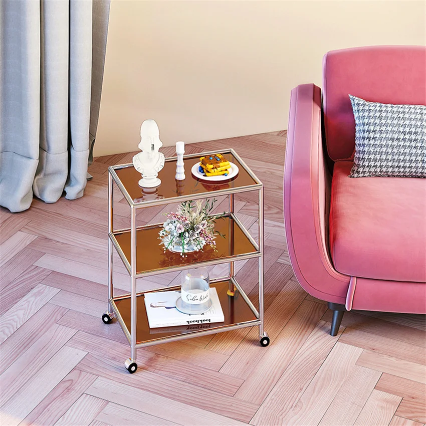 

Minimalist living room small family glass tea table light luxury small side table shelf trolley transparent side table