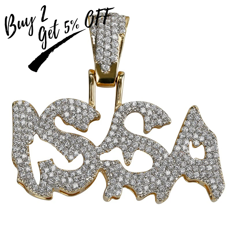 TOPGRILLZ Hip Hop Fashion Gold Color Plated Iced Out Micro Paved Shinely CZ Stone Letters Combine Pendant Necklace For Men Fifts | Украшения