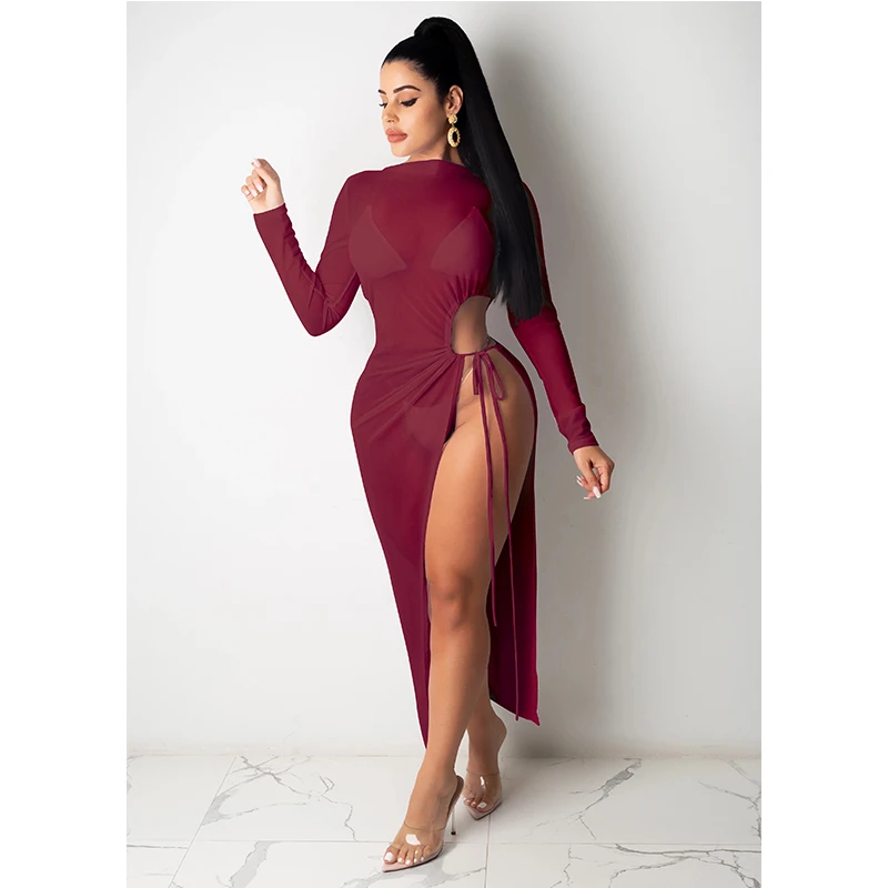 

Bikini Cover Up Beach Long Maxi Dress Women See Through Mesh Beach Cover Up Tunic Dress Robe Swimwear Bathing Suit Beachwear