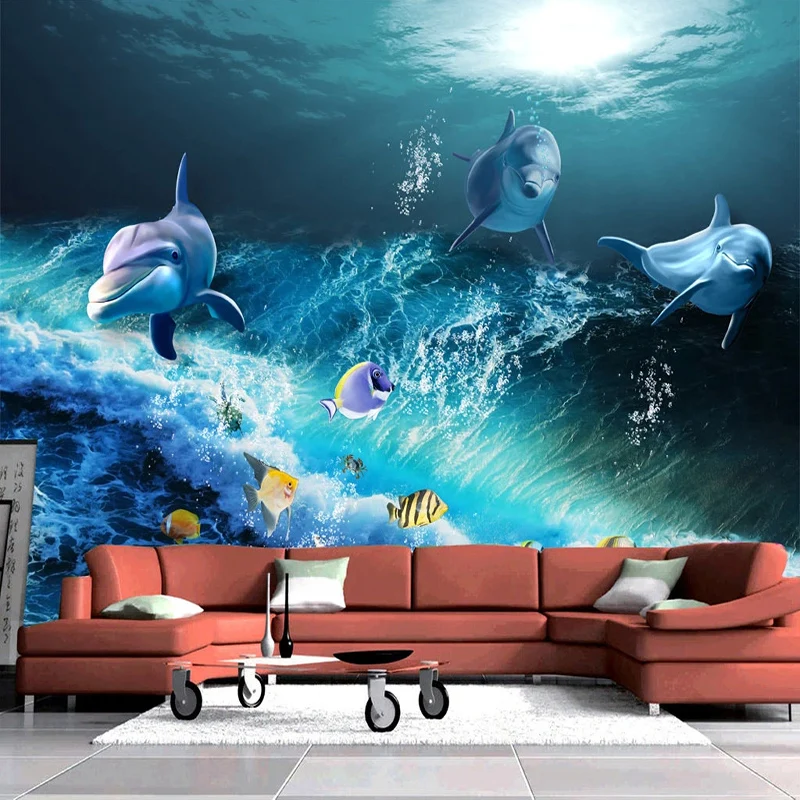 

Custom Self-Adhesive Waterproof Wallpaper 3D Underwater World Dolphin Photo Wall Mural Children's Room Aquarium Decor 3D Sticker
