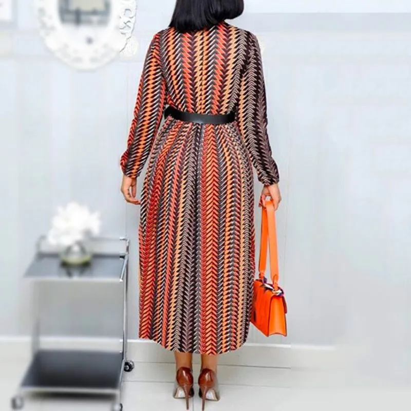 Шифоновое женское Повседневное платье в полоску с высоким воротом элегантное