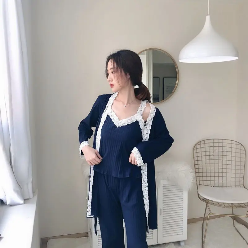 Пижама женская элегантная с длинным рукавом Удобный домашний костюм сексуальная