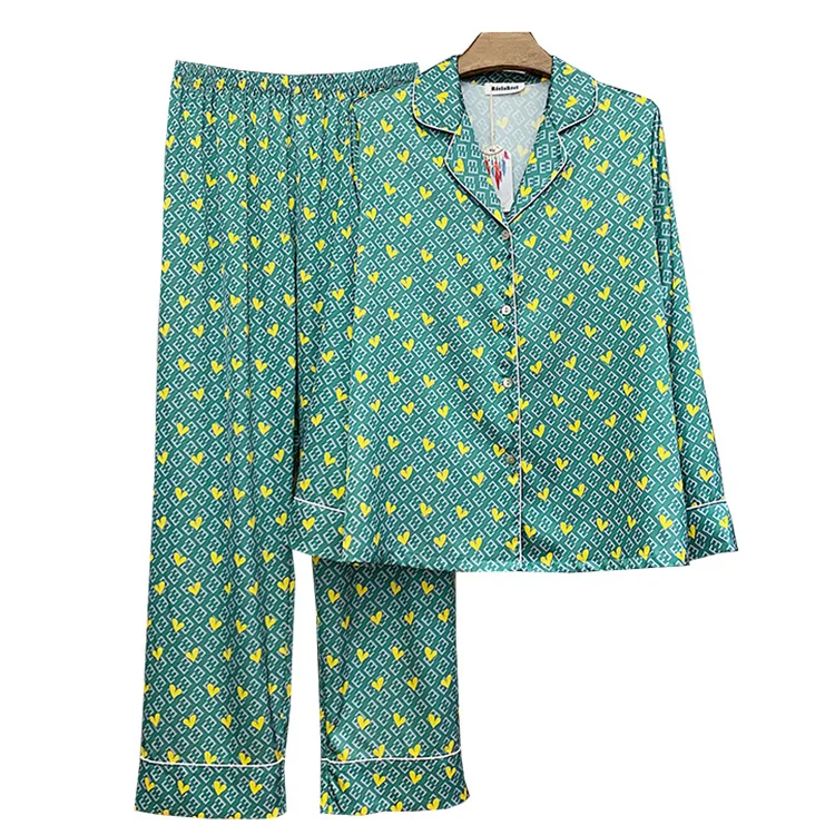 INS Popular Autumn Women Pajamas Love Letter Printing High-density Long Sleeved Home Clothes Nightwear Spring | Женская одежда
