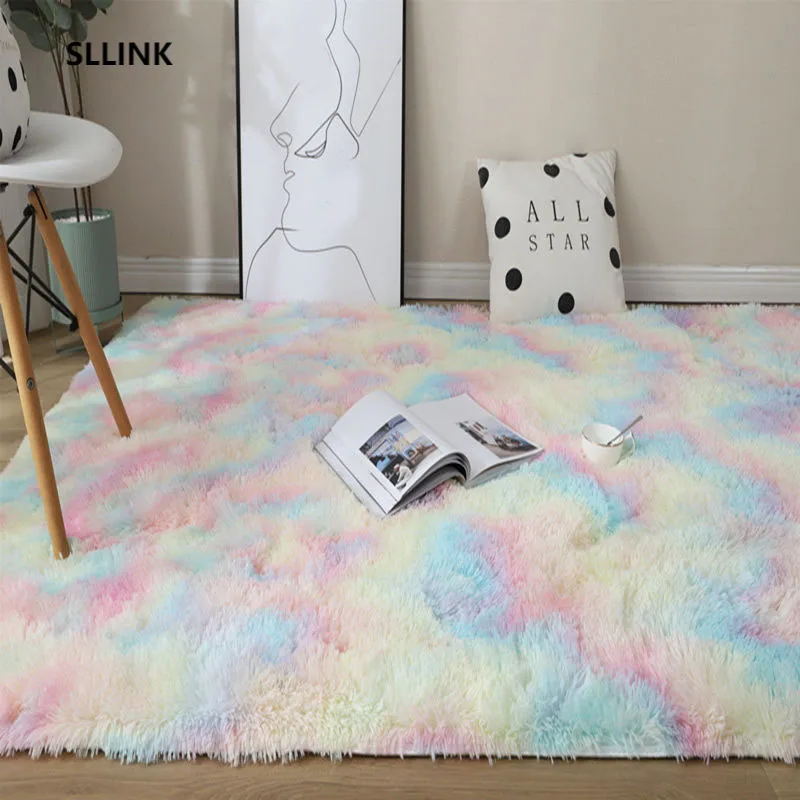 

Новые Мягкие Плюшевые коврики радужной расцветки для спальни, гостиной, противоскользящие напольные коврики