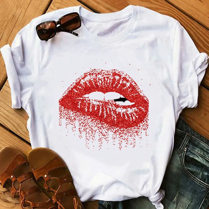 

Fashion summer shirt lip leopard print T-shirt blouse basic kiss leopard print lip fun girl T-shirt