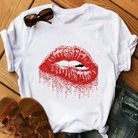 fashion summer shirt lip leopard print t shirt blouse basic kiss leopard print lip fun girl t shirt