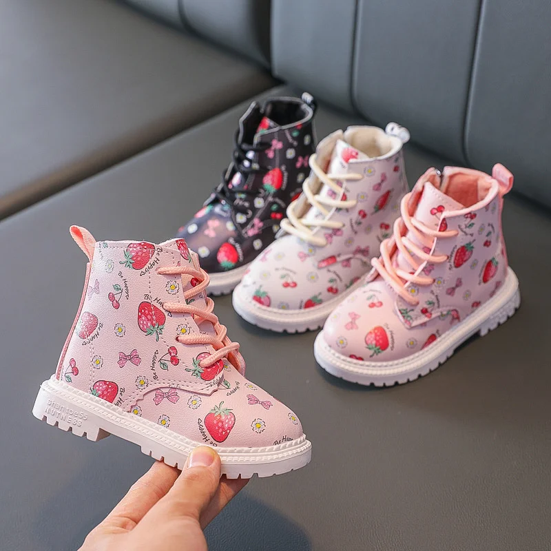 

Warm Female Baby British Style Leather Boots 2021 Autumn and Winter New Girl Martin Boots