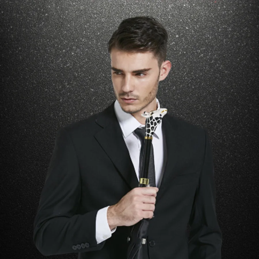 Зонт с золотистой ручкой роскошный длинной левом зеброй жирафом пантерой