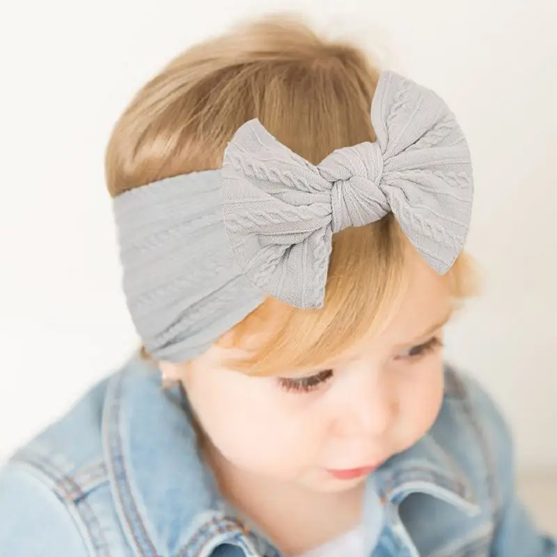 Повязка на голову с бантом для новорожденных эластичный однотонный головной