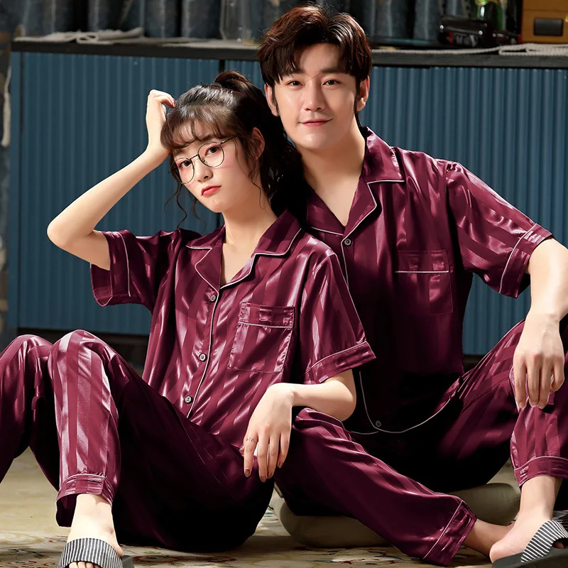 Сатиновый полосатый Ночной костюм комплект из 2 предметов Пижамный для любителей