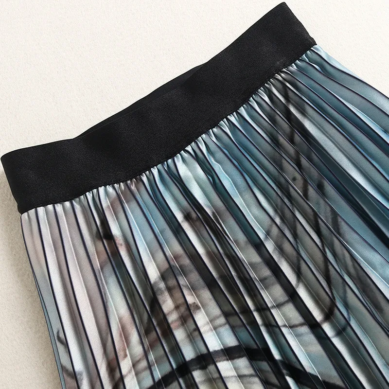 

2020 New Fashion Summer Runway Suit Women Short Sleeve Knit Top and Midi Pleated Skirt 2 Piece Set Lady Outfits