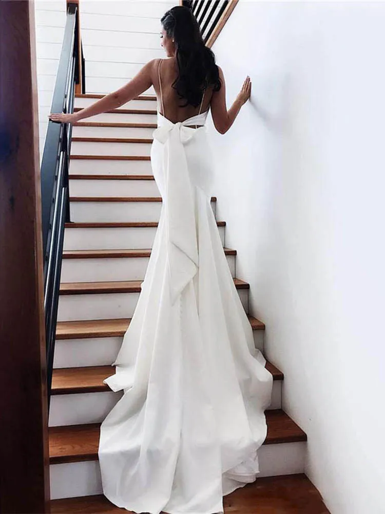 Слоновая кость LORIE Русалка свадебное платье Vestidos de novia Спагетти ремни мягкое атласное сексуальное свадебное платье элегантные свадебные платья без спинки - Цвет: Слоновая кость