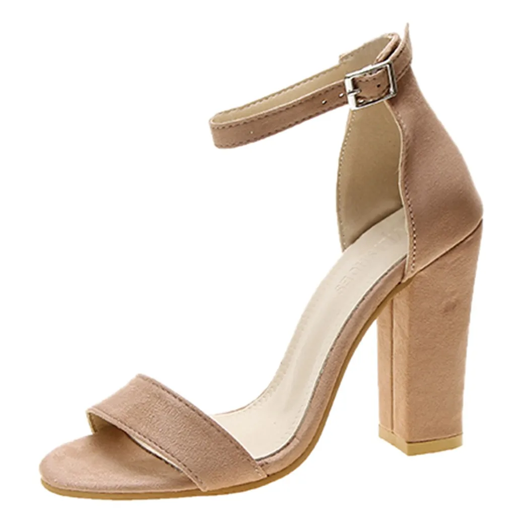 Женские летние сандалии из флока с пряжкой и ремешком на квадратном каблуке