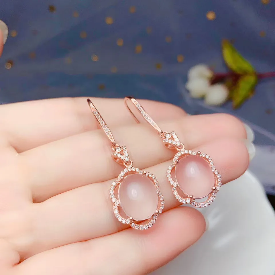 Серьги-Кольцо из серебра 925 пробы с натуральным розовым кварцем | Украшения и