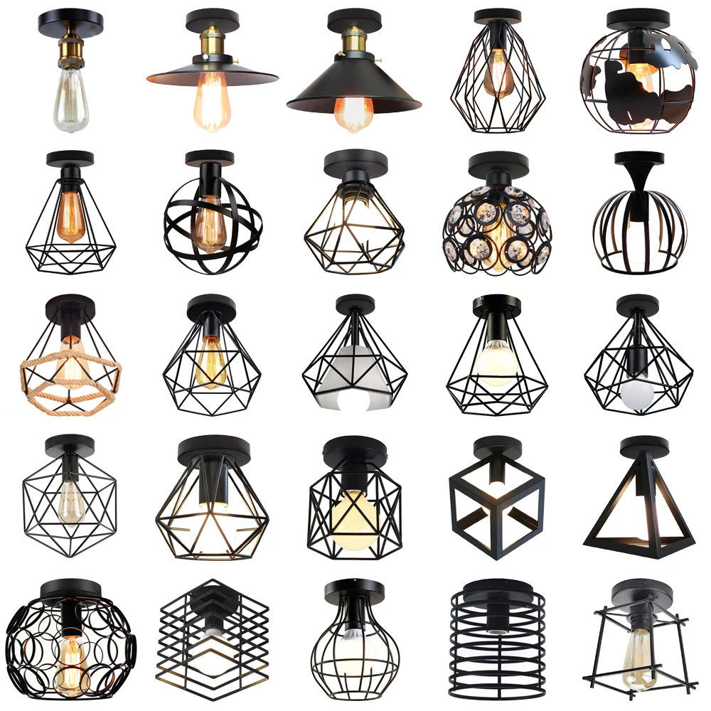 

Modern Led Ceiling Lights Vintage industrial Ceiling lamp Shade Retro Loft Plafonniers for Living Room Kitchen Cage Home Decor