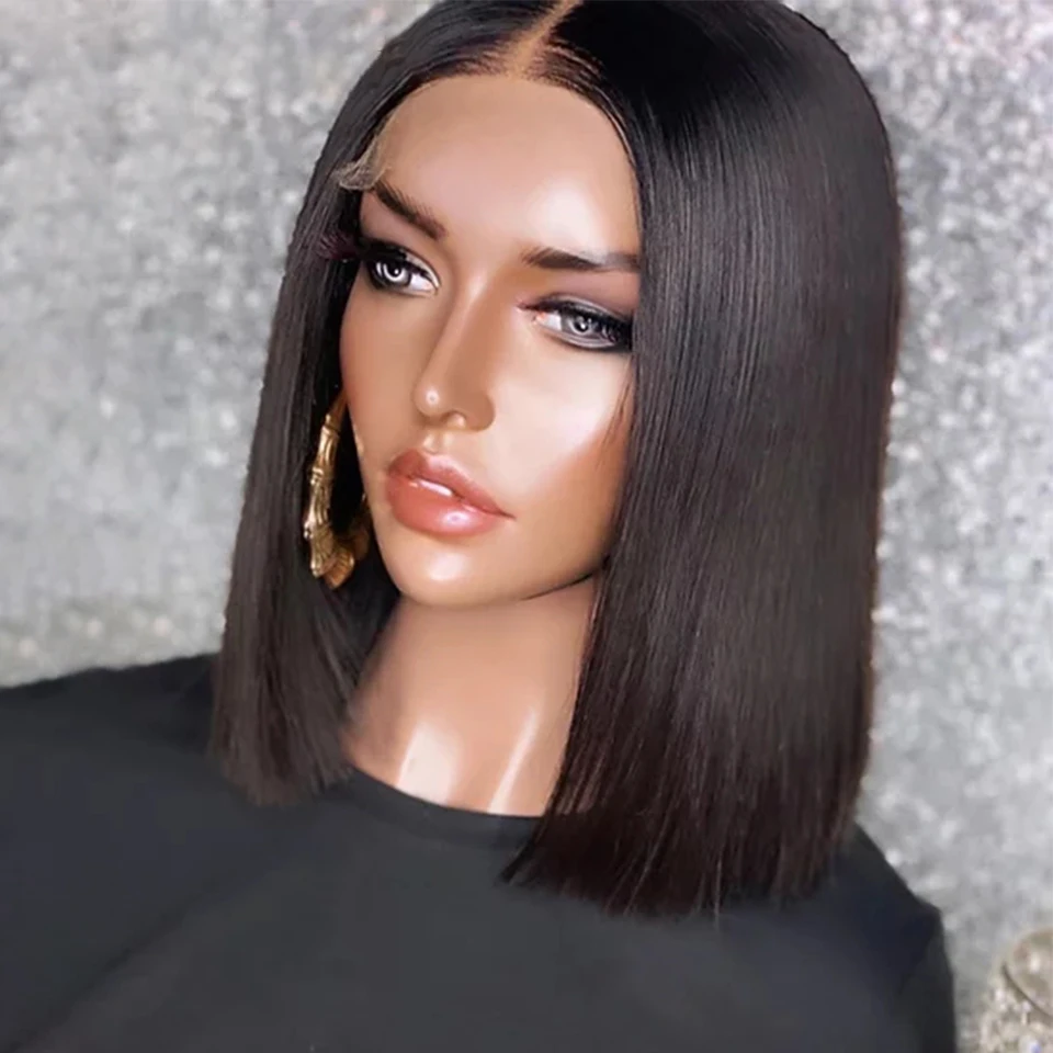 

Short Cut Bob Lace Front synthetic Hair Wigs For Black Women Deep Frontal fiber Wig With Babyhair Natural Hairline Straight Soft