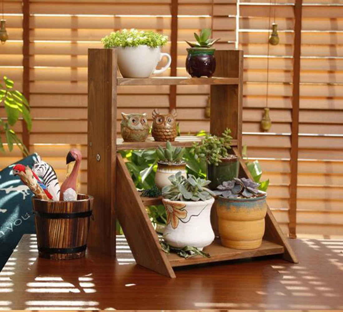 new wood flower shelf rack home floor-style living room green flower pot shelf multi-layer indoor flower stand Desktop flower s