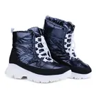 Женские зимние ботинки на платформе, со шнуровкой и толстым мехом, водонепроницаемые женские ботильоны, хлопковые ботинки