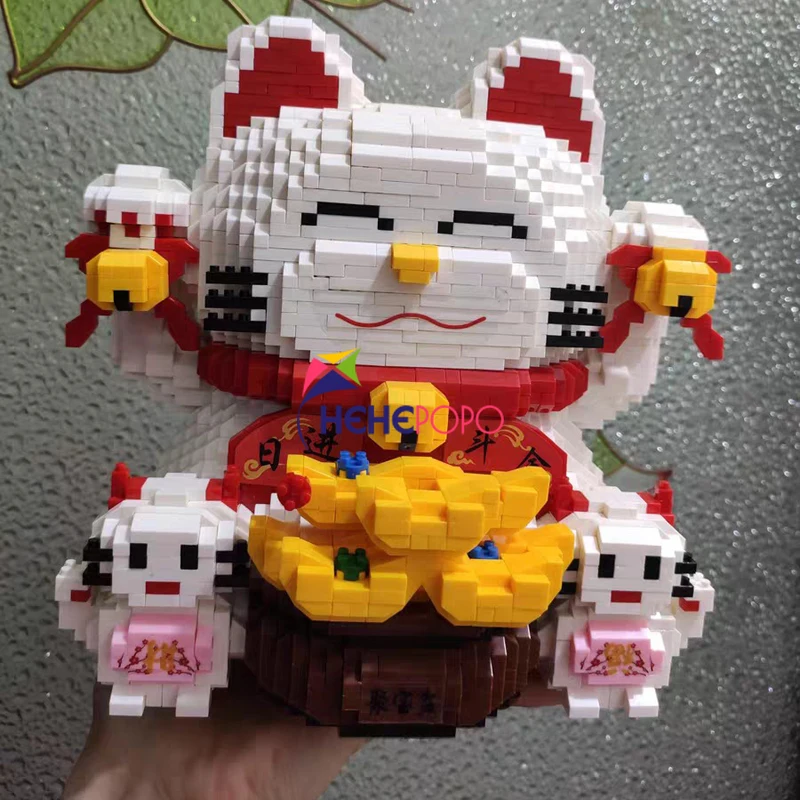 

4206pcs 9883 Lucky Fortune Cat Piggy Bank Money Box Animal Pet 3D Model DIY Mini Diamond Blocks Bricks Building Toy for Children