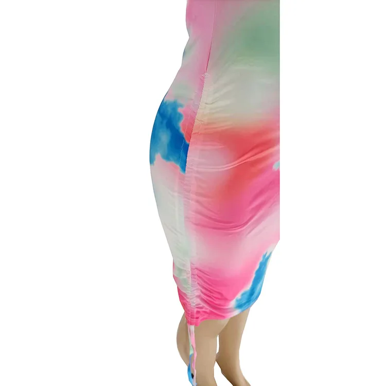 

Womens Clothing Fashionable Printed Tie-Dyed Temperament Short Sleeve Dress