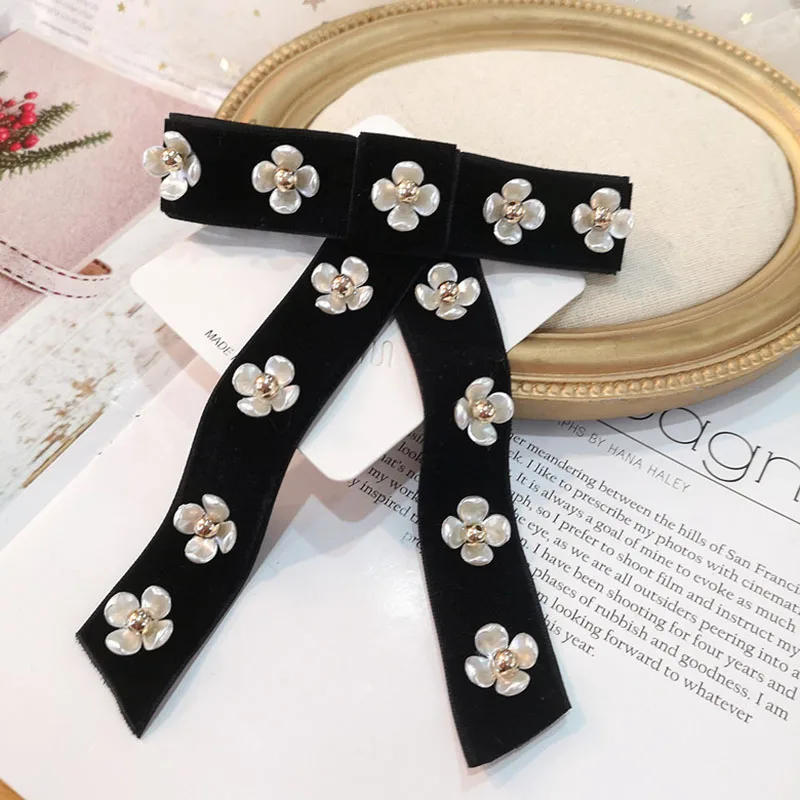 Женская бархатная брошь в форме банта черная Винтажная цветка классические