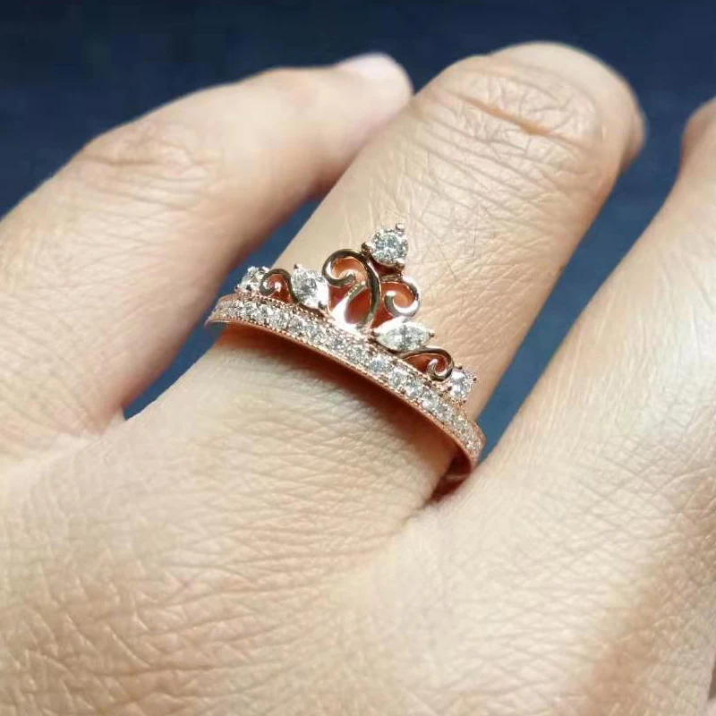 BAIHE, 14 к, розовое золото, 0.12ct, сертифицировано H/SI, Круглый, с натуральными бриллиантами, обручальное кольцо для женщин, модное, ювелирное изделие, корона, подарок, кольцо
