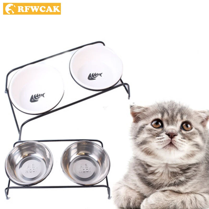 Двойная керамическая Нескользящая миска из нержавеющей стали для кормления