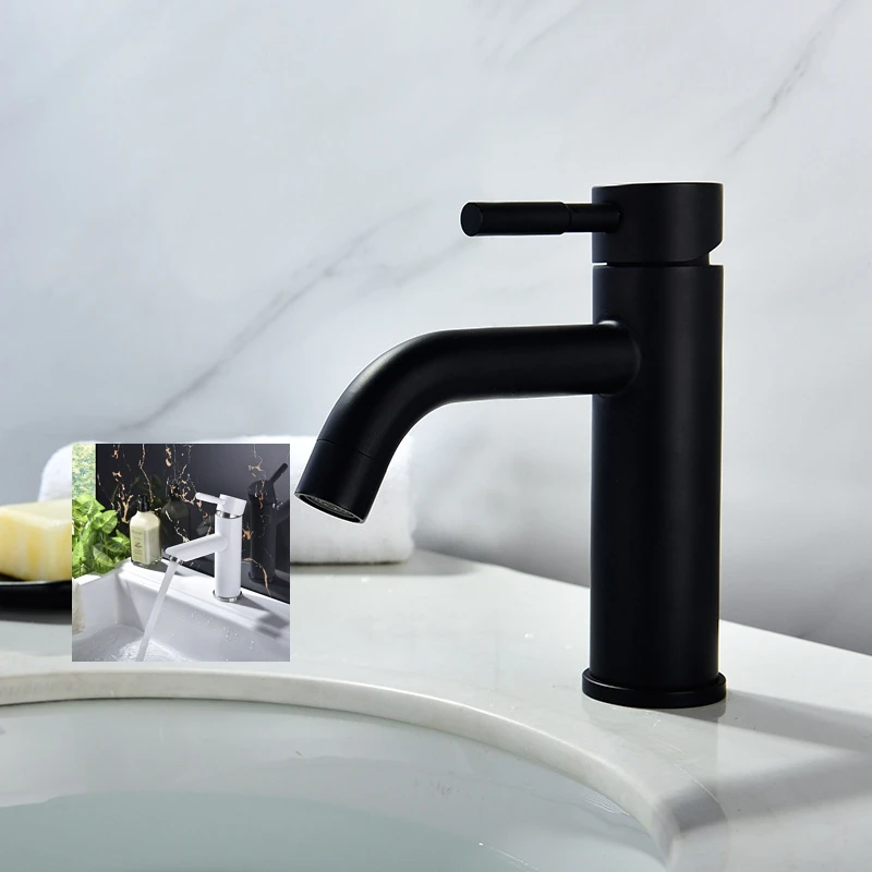 

Matt Black Bathroom Basin Faucet Stainless Steel Sink Water Tap New And Cold Water Mixer Faucet Deck Mounted Single Handle Crane