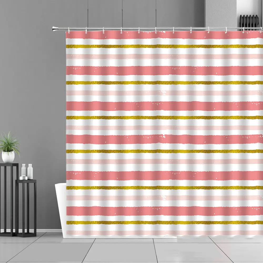 

Classic Black And White Plaid Decor Shower Curtains Geometric Stripe Pattern Bathroom Curtain Waterproof Bath Screen Home Decors