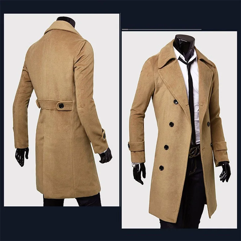 

Winter Trench Coat Men England Style Long Section Jacket Men High Grade Woolen Slim Lapel Male Windbreaker Pure Color Overcoat
