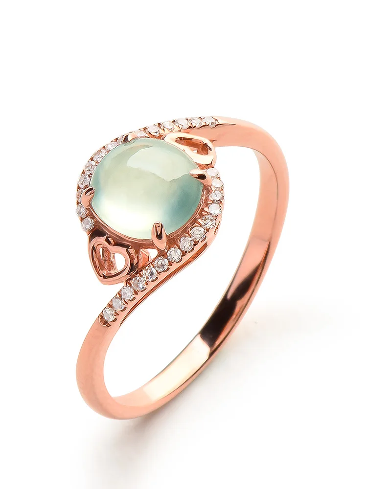 

Green Emerald Jade House Natural Emerald Ring Female Ring Ice-like Egg Noodles 18K Rose Gold with Diamond a Goods
